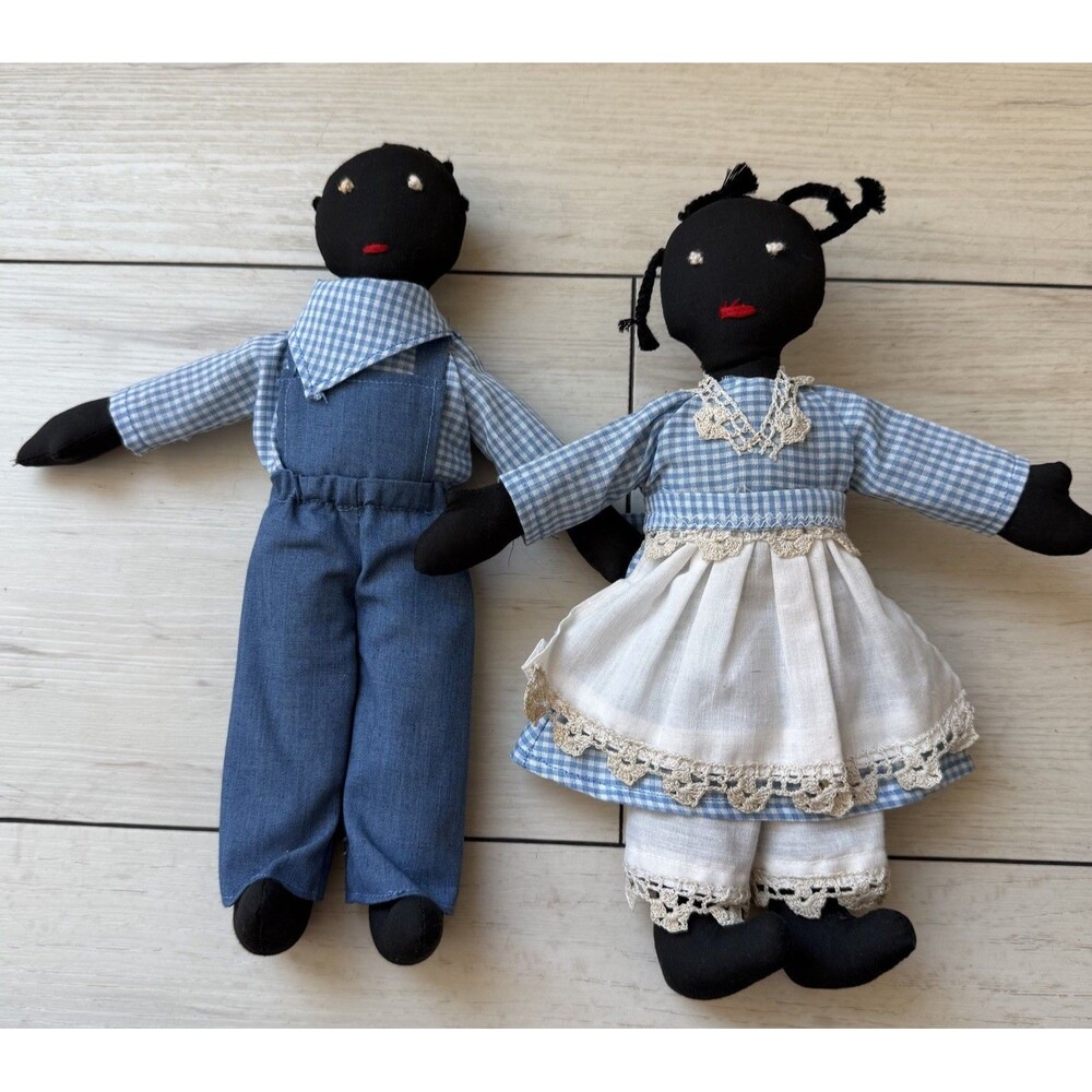 Handmade African American Rag & Cloth Dolls Set Dark Complexion Lot of 2